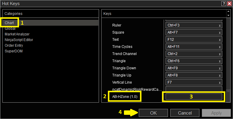 Hot Keys dialog box