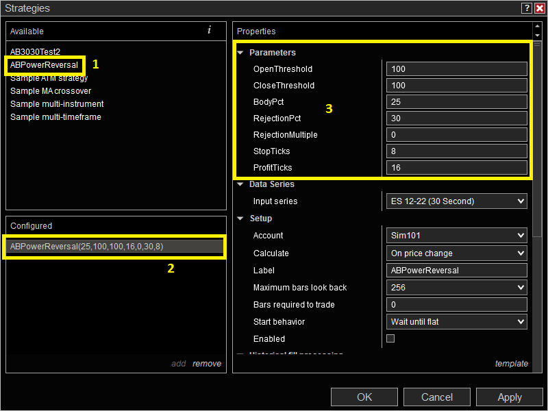 Strategy Dialog-box