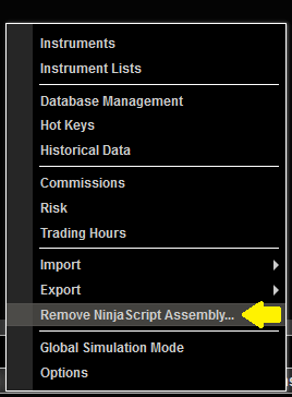 NinjaTrader control center tools 
menu