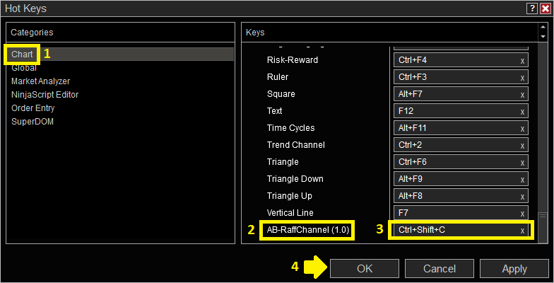Hot Keys dialog box
