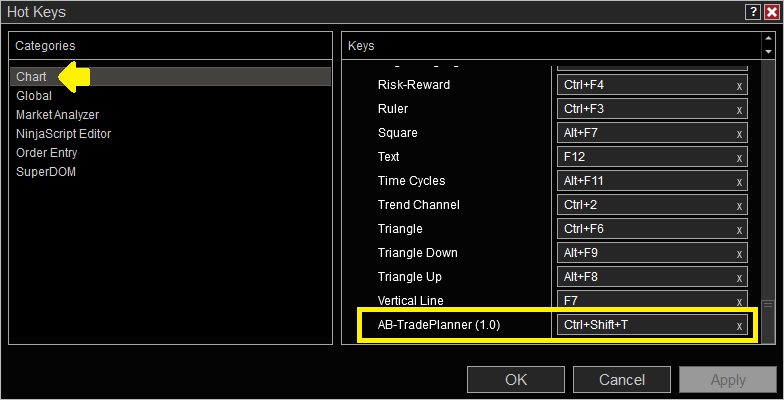 Hot Keys dialog box